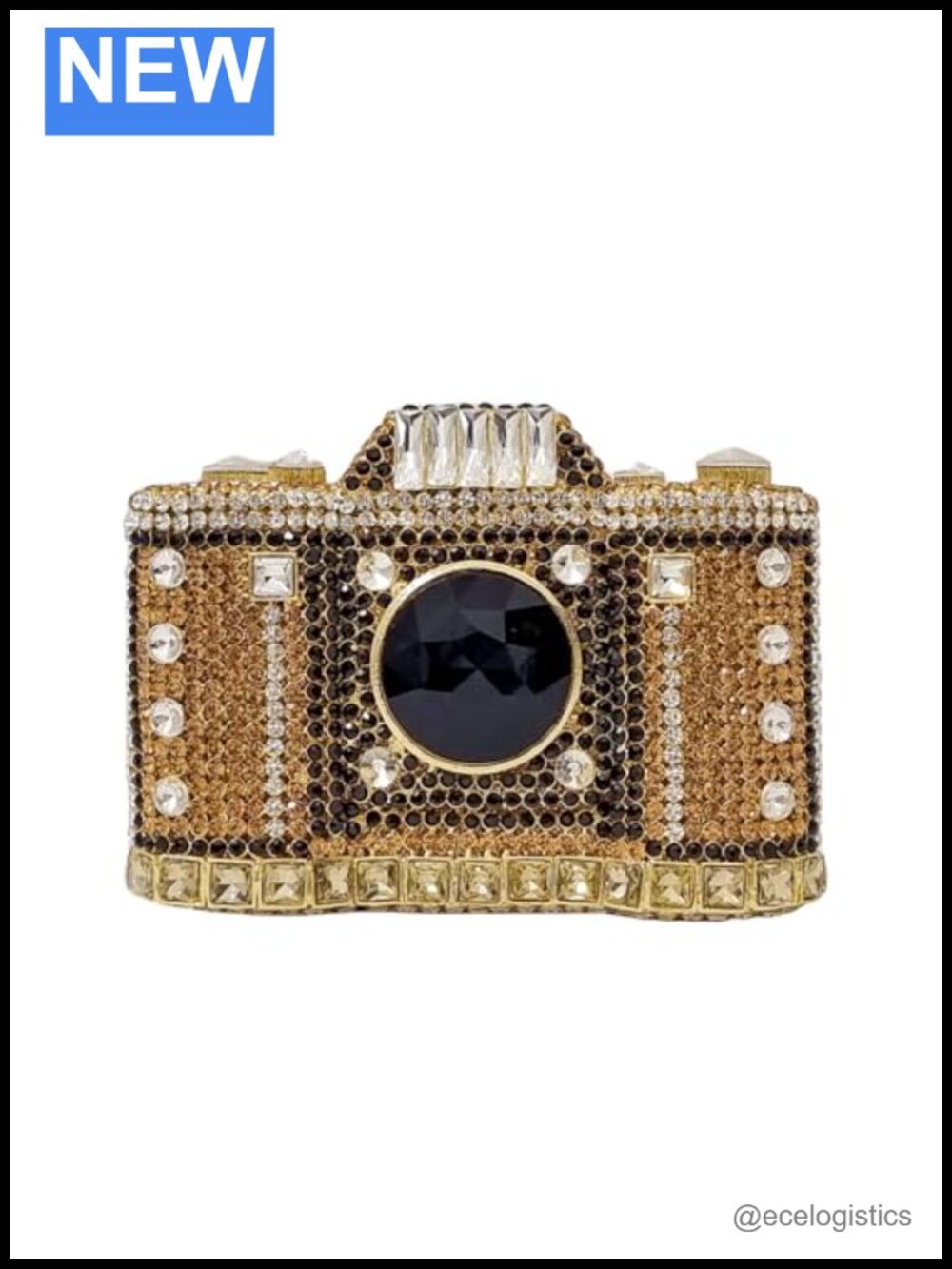 Crystal Rhinestone Evening Clutch Purse Faux Leather Camera Shape Wedding